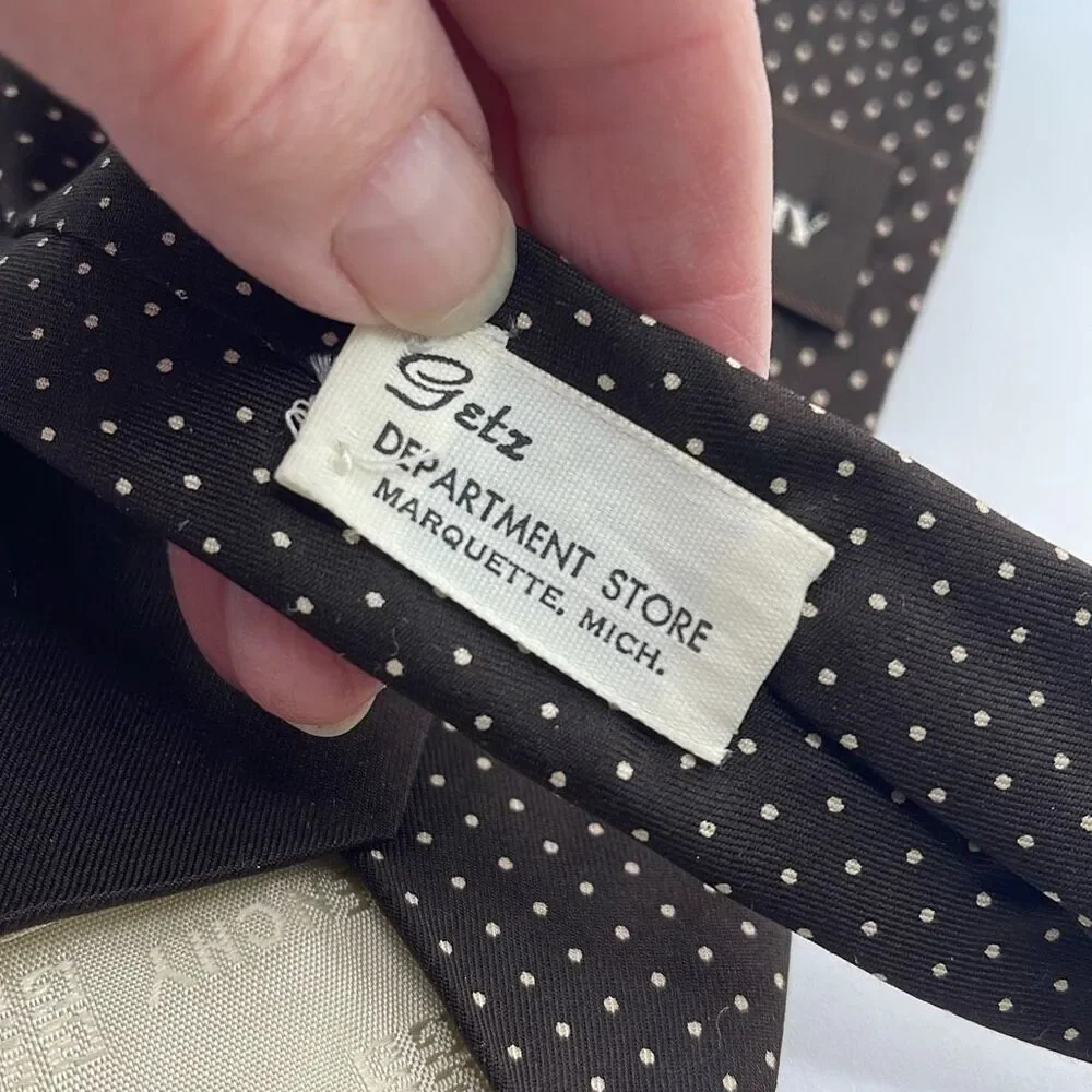 Vintage Givenchy brown tan polka dot neck tie.